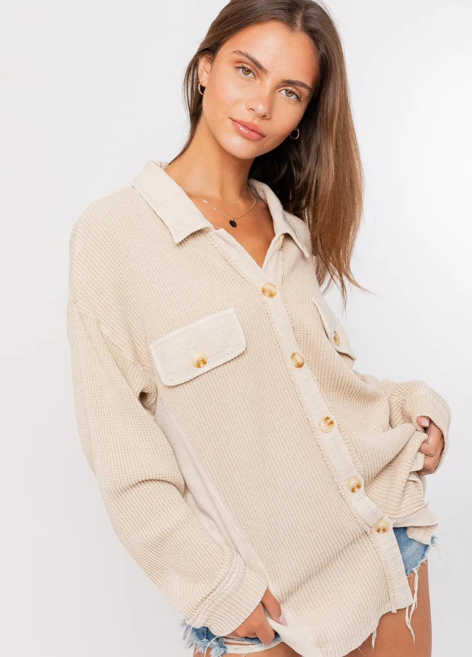 Washed Taupe Thermal Shacket