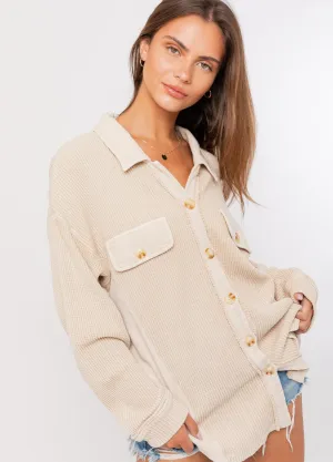 Washed Taupe Thermal Shacket