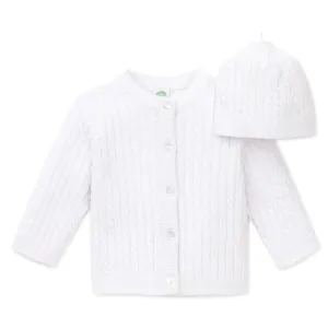 White Cable Sweater with Hat