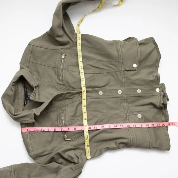 White House Black Market Snap Front Peplum Jacket Denim Olive Green Size 12