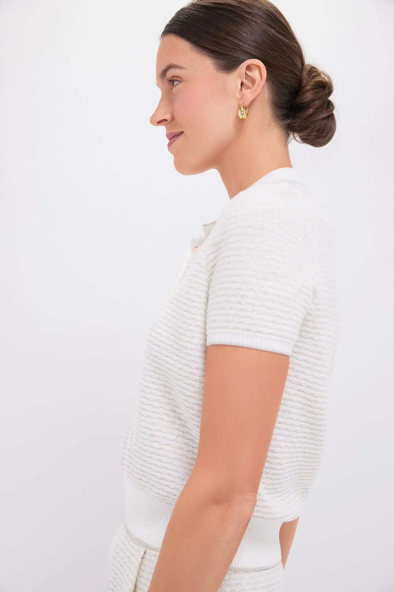 White Metallic Polo Shirt