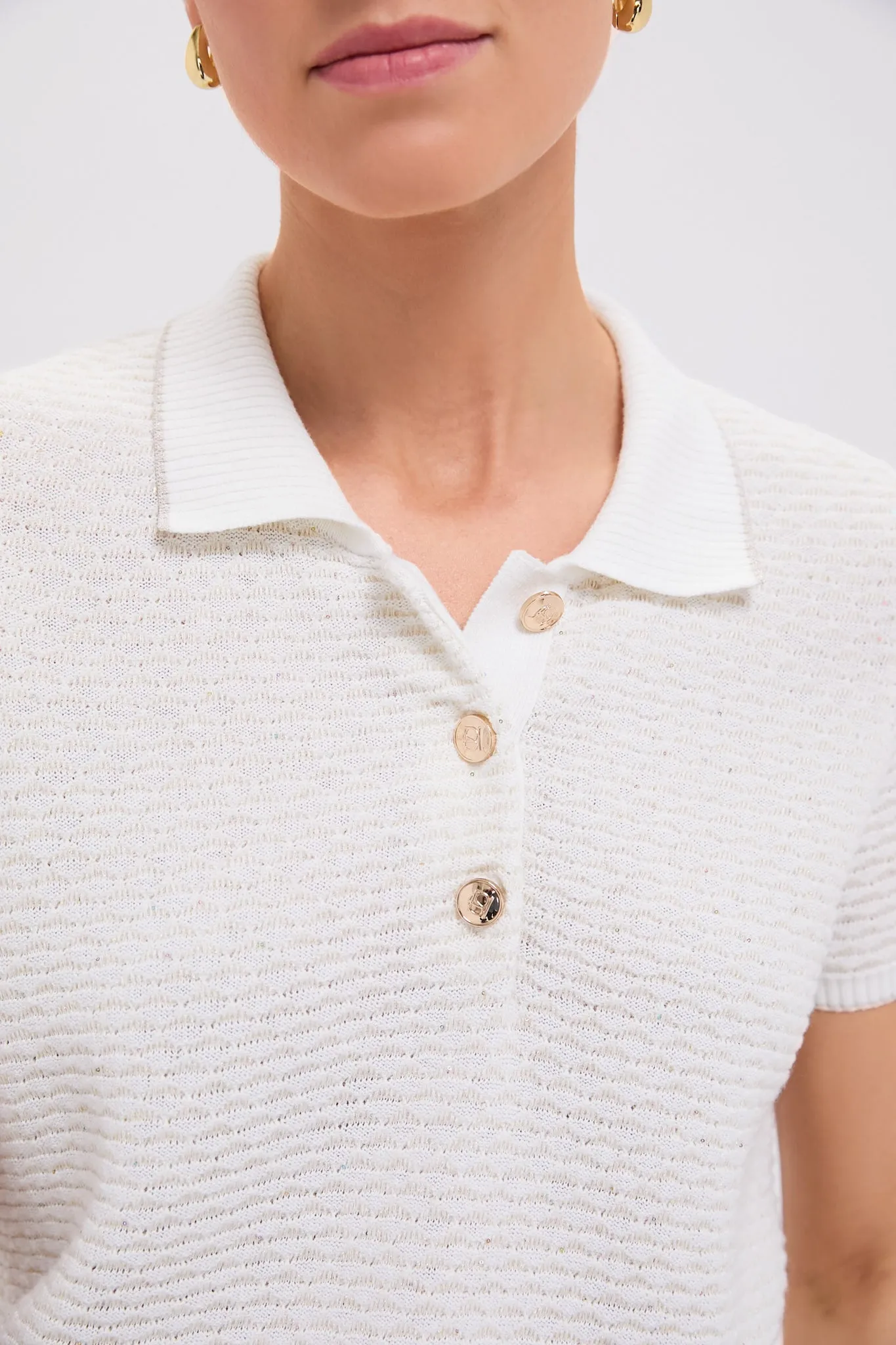 White Metallic Polo Shirt