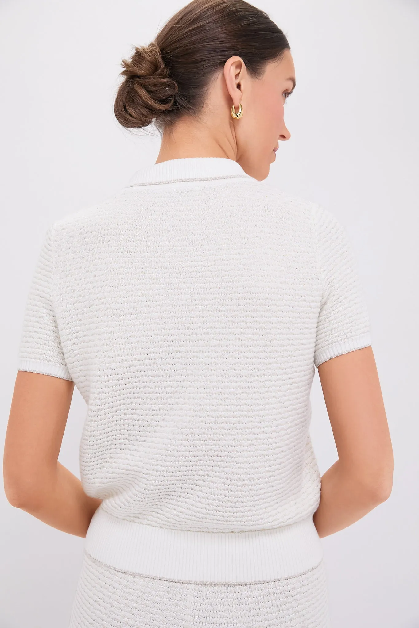 White Metallic Polo Shirt