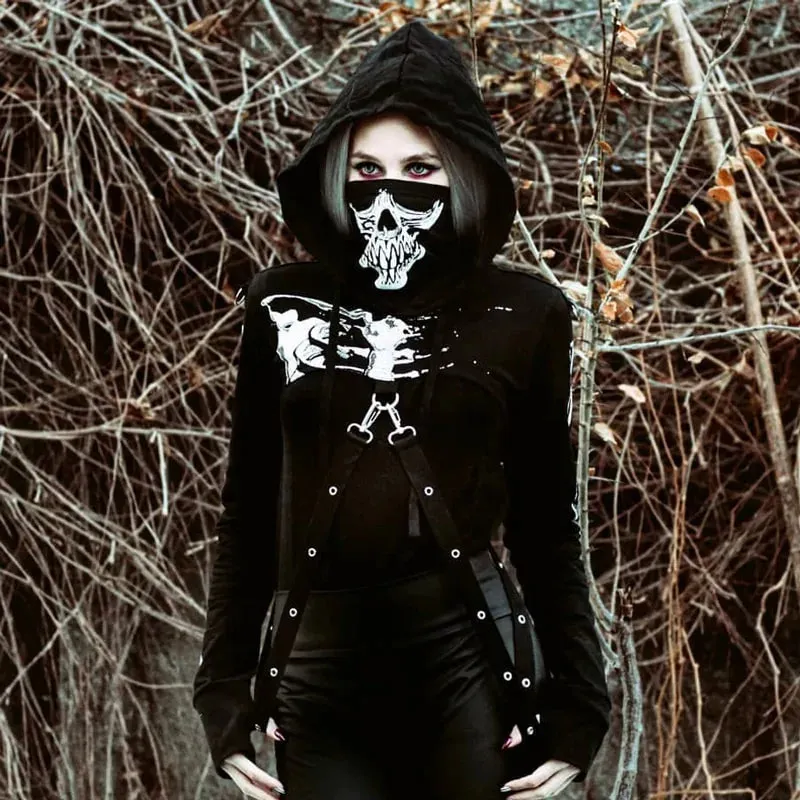 Women Black Skeleton Print