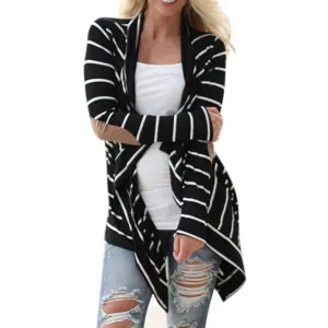 Women Jackets fashion Black white Casual Striped Cardigans Long Sleeve Patchwork Outwear #LN1