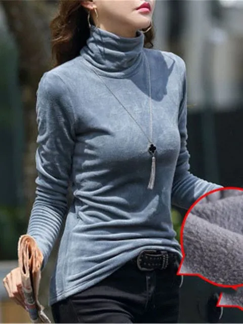 Women Turtleneck Sweater Thick Warm Winter Velvet Top