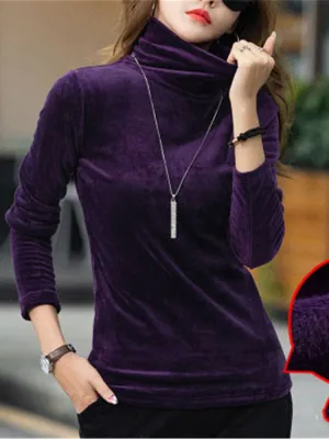Women Turtleneck Sweater Thick Warm Winter Velvet Top