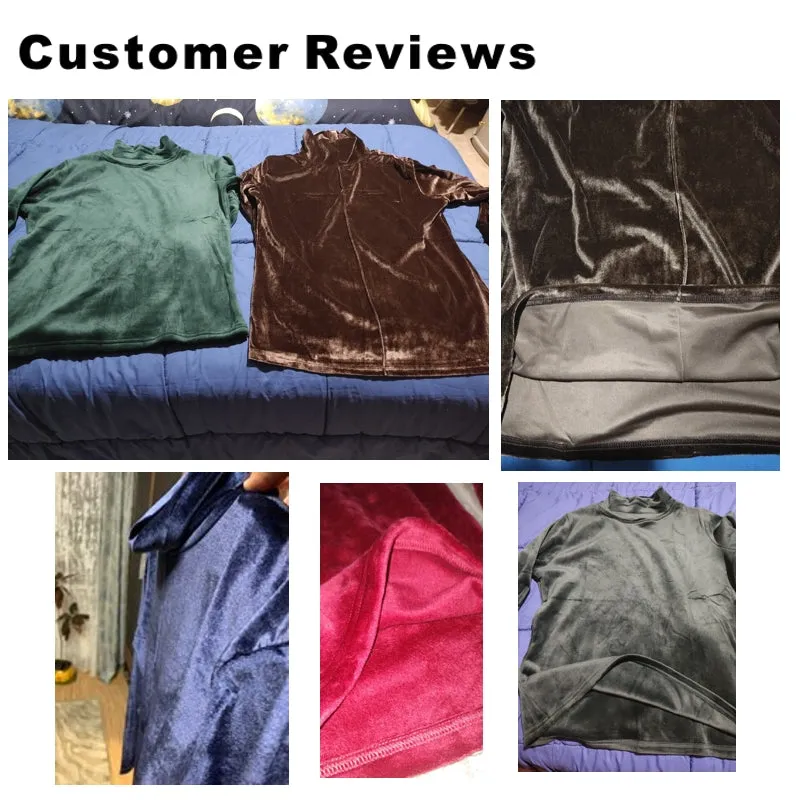 Women Turtleneck Sweater Thick Warm Winter Velvet Top