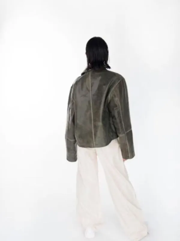 Womens 90’s Distressed Boxy Leather Jacket