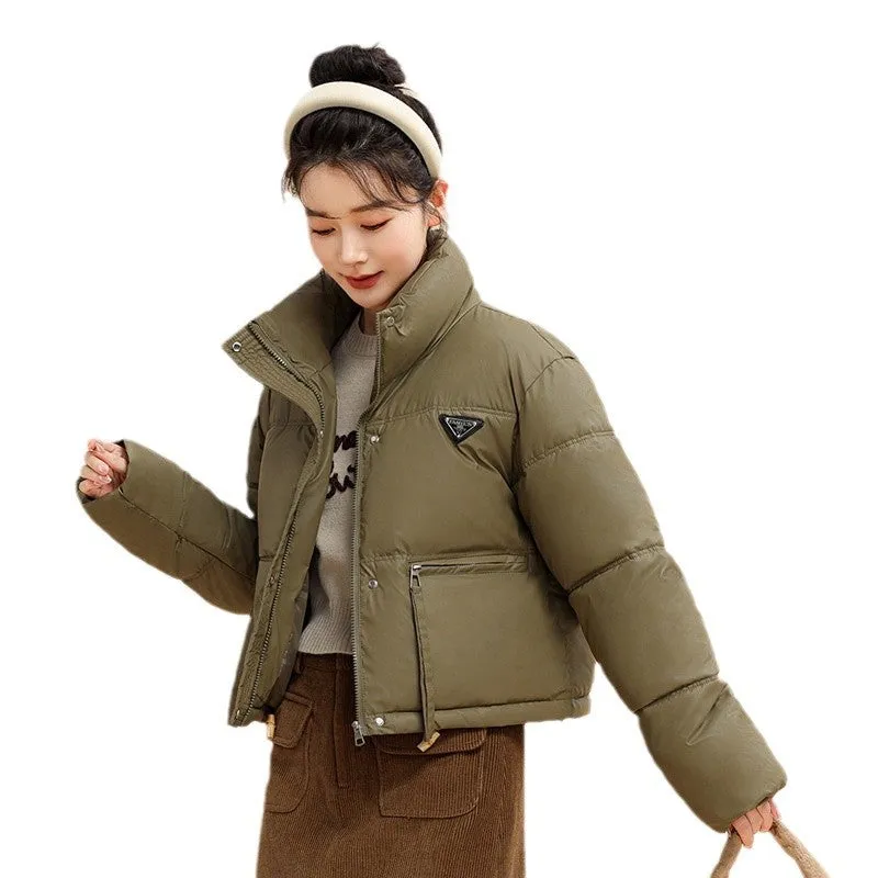 Women's Cropped Puffer Jacket with Full-Zip and Elastic Hem Enclosure