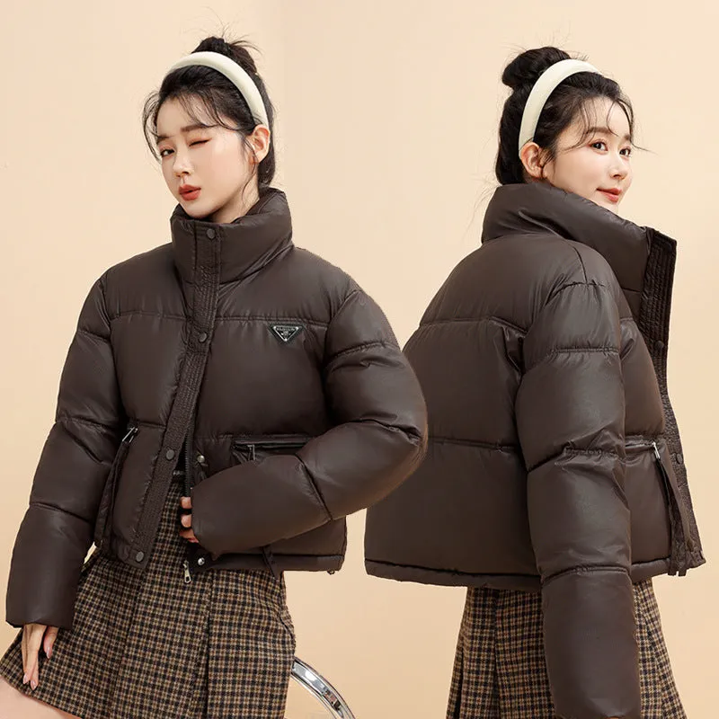 Women's Cropped Puffer Jacket with Full-Zip and Elastic Hem Enclosure