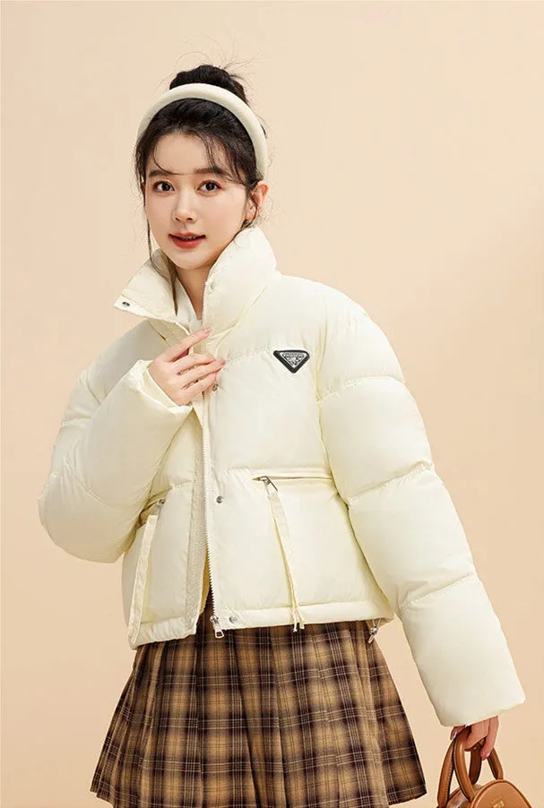 Women's Cropped Puffer Jacket with Full-Zip and Elastic Hem Enclosure