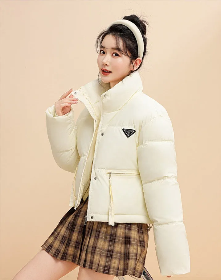 Women's Cropped Puffer Jacket with Full-Zip and Elastic Hem Enclosure