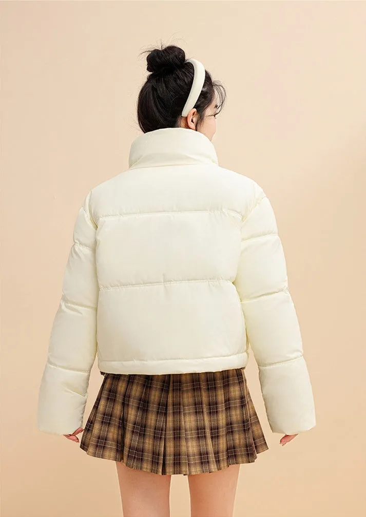 Women's Cropped Puffer Jacket with Full-Zip and Elastic Hem Enclosure