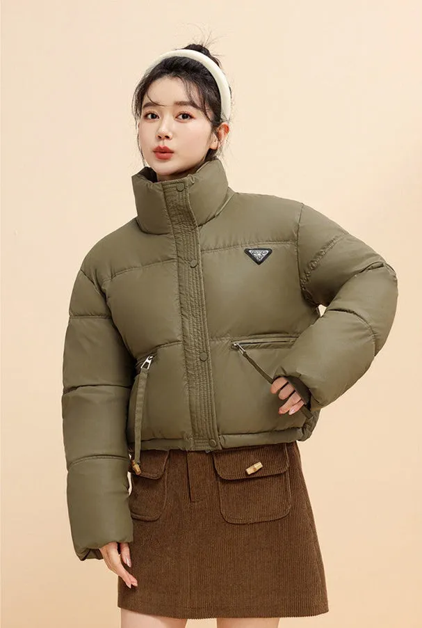 Women's Cropped Puffer Jacket with Full-Zip and Elastic Hem Enclosure