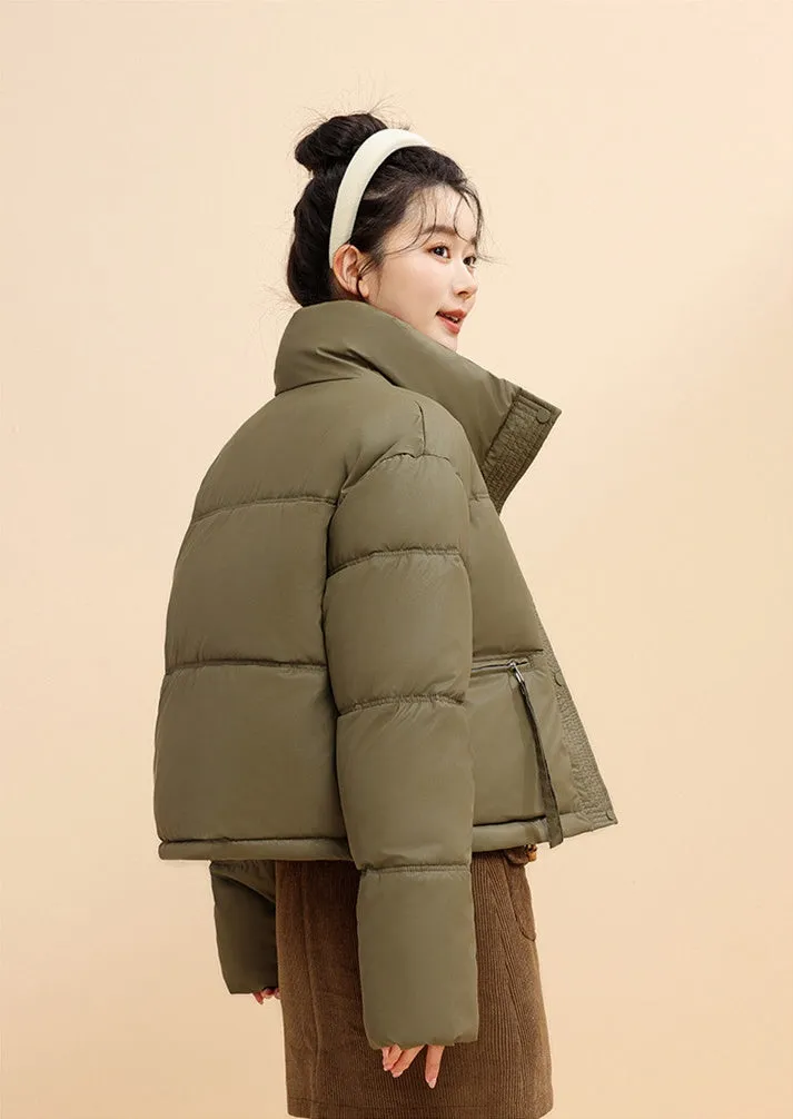 Women's Cropped Puffer Jacket with Full-Zip and Elastic Hem Enclosure