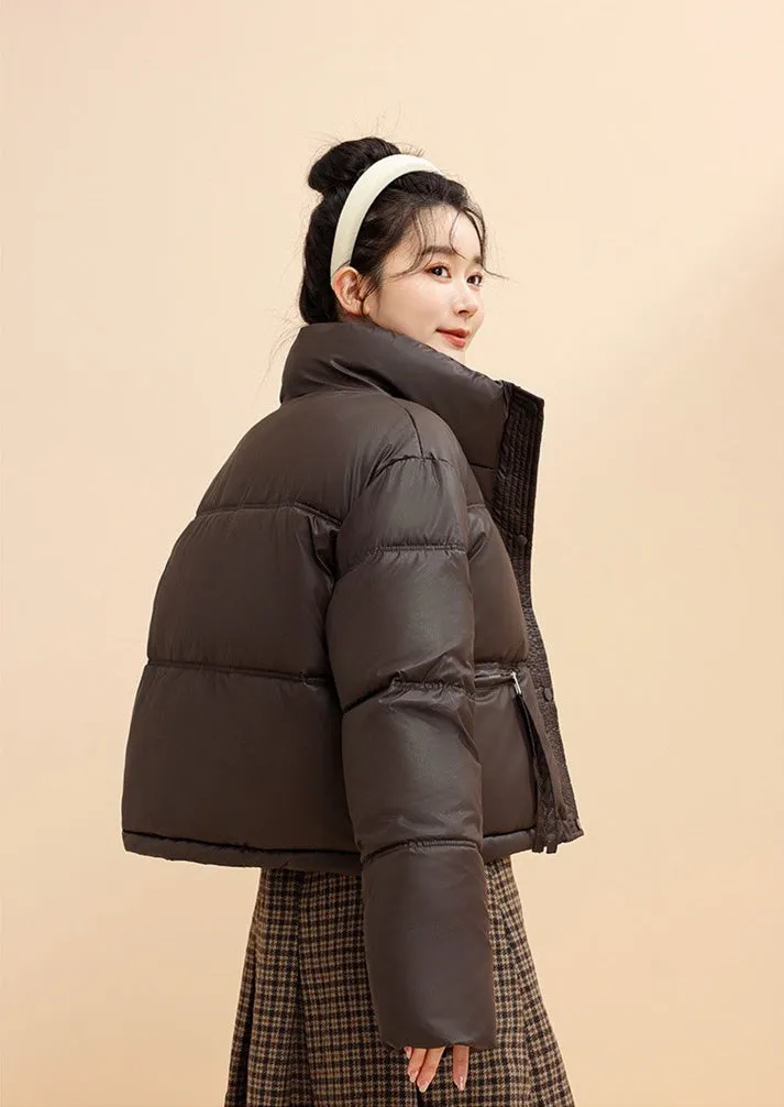 Women's Cropped Puffer Jacket with Full-Zip and Elastic Hem Enclosure