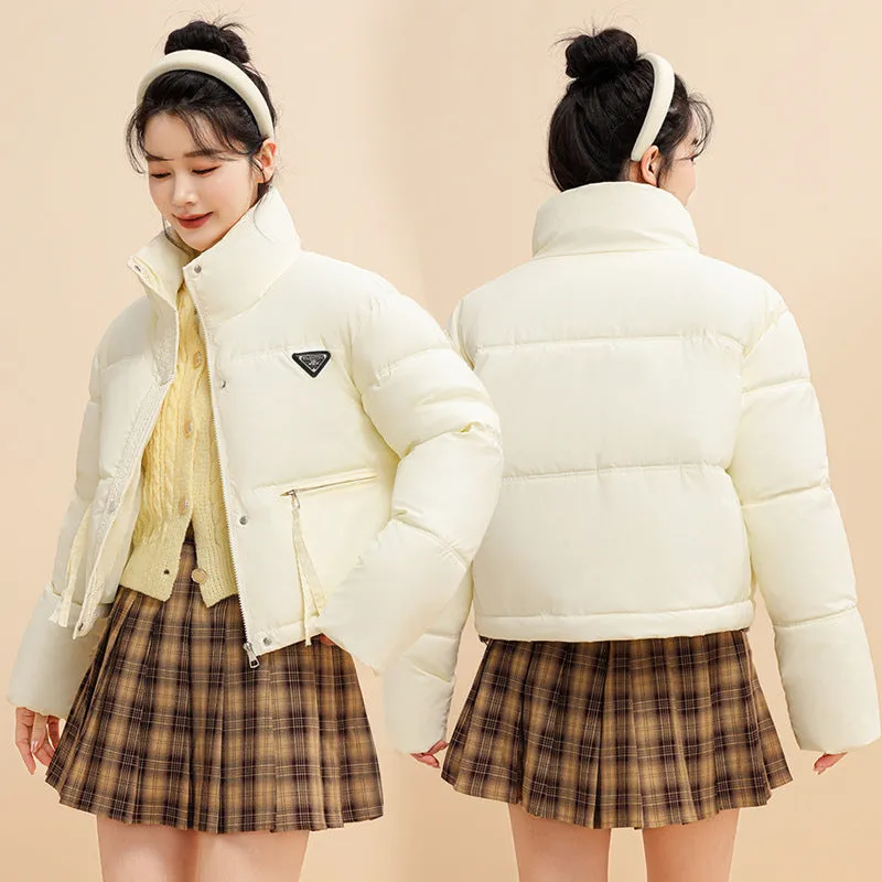 Women's Cropped Puffer Jacket with Full-Zip and Elastic Hem Enclosure