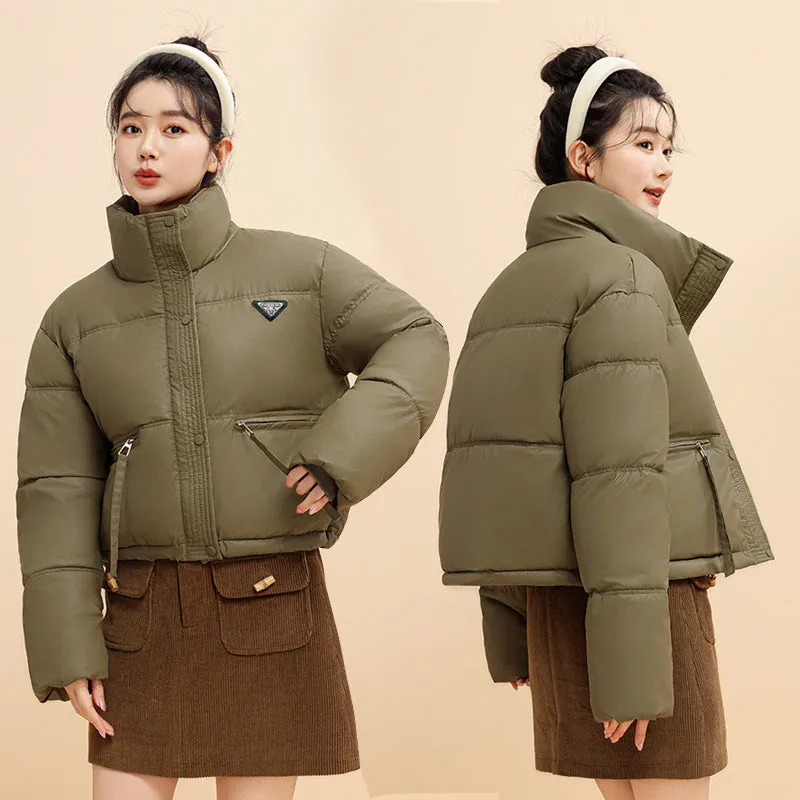Women's Cropped Puffer Jacket with Full-Zip and Elastic Hem Enclosure