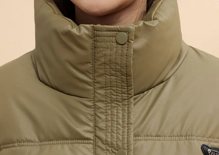 Women's Cropped Puffer Jacket with Full-Zip and Elastic Hem Enclosure