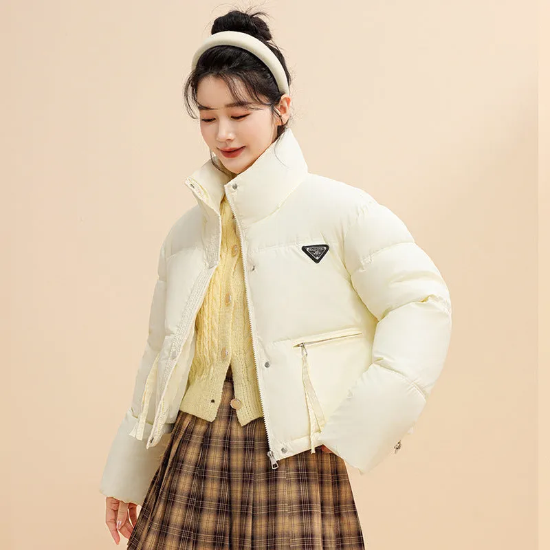 Women's Cropped Puffer Jacket with Full-Zip and Elastic Hem Enclosure