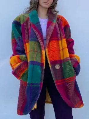 Women's large colorful plaid jacket