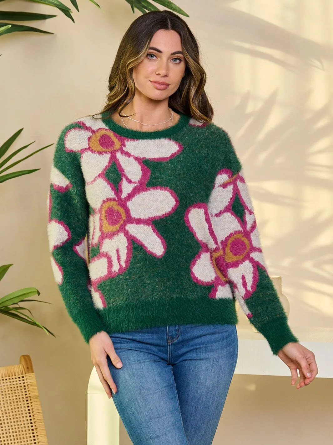WOMEN'S LONG SLEEVE PULLOVER FLORAL SWEATER