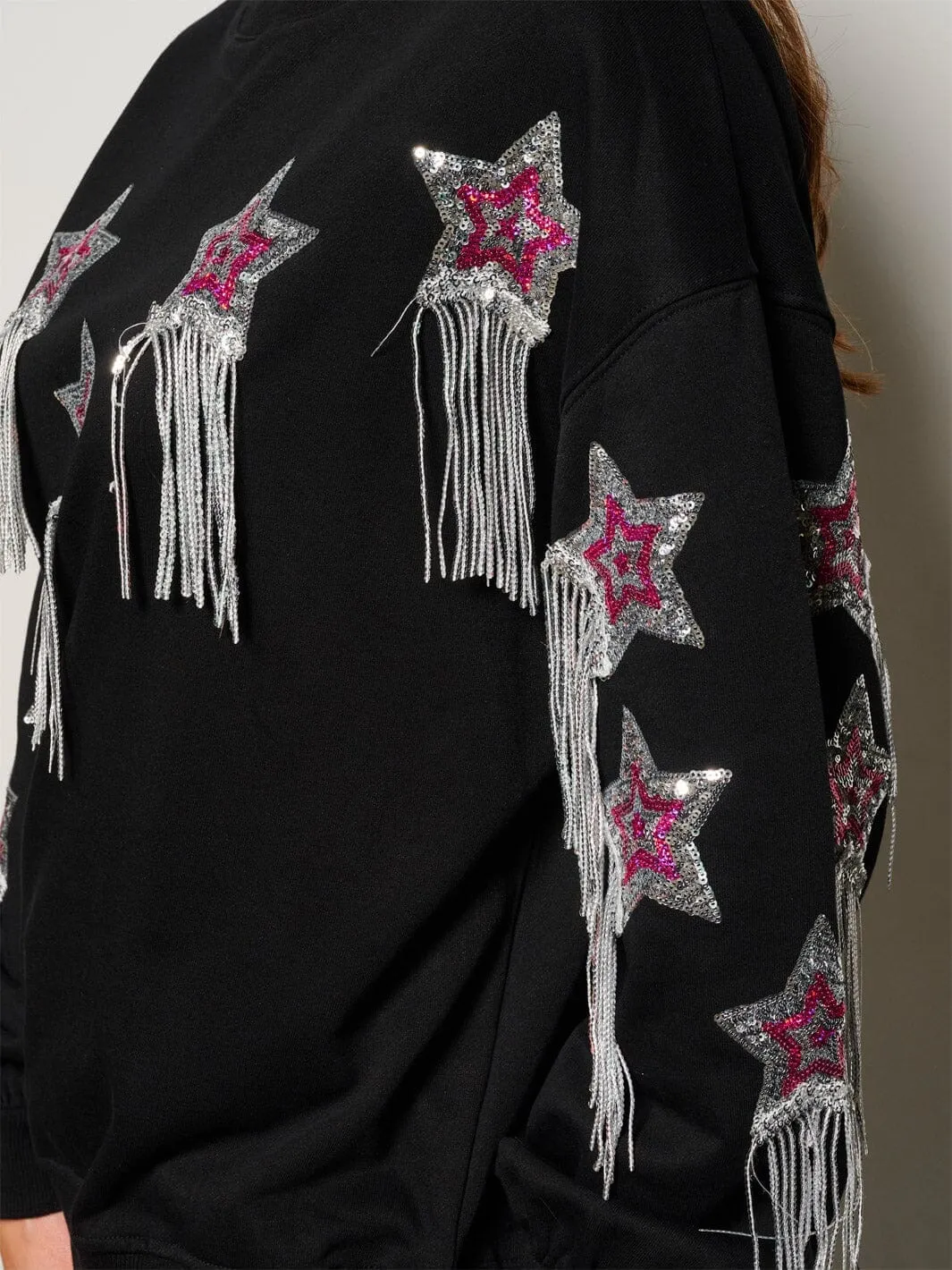 WOMEN'S LONG SLEEVE SEQUINS STARS DETAILED SWEATER