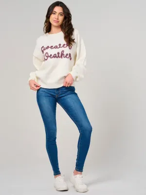 WOMEN'S LONG SLEEVE SHIMMER GRAPHIC PULLOVER SWEATER