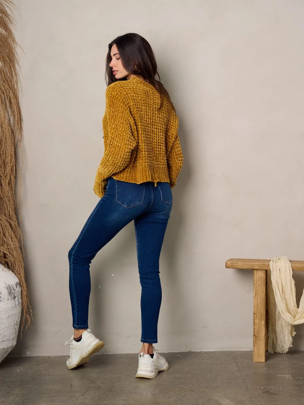 WOMEN'S LONG SLEEVE WAFFLE SWEATER