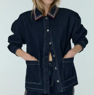 WOMENS Sena Embroidered Collar Denim Overshirt
