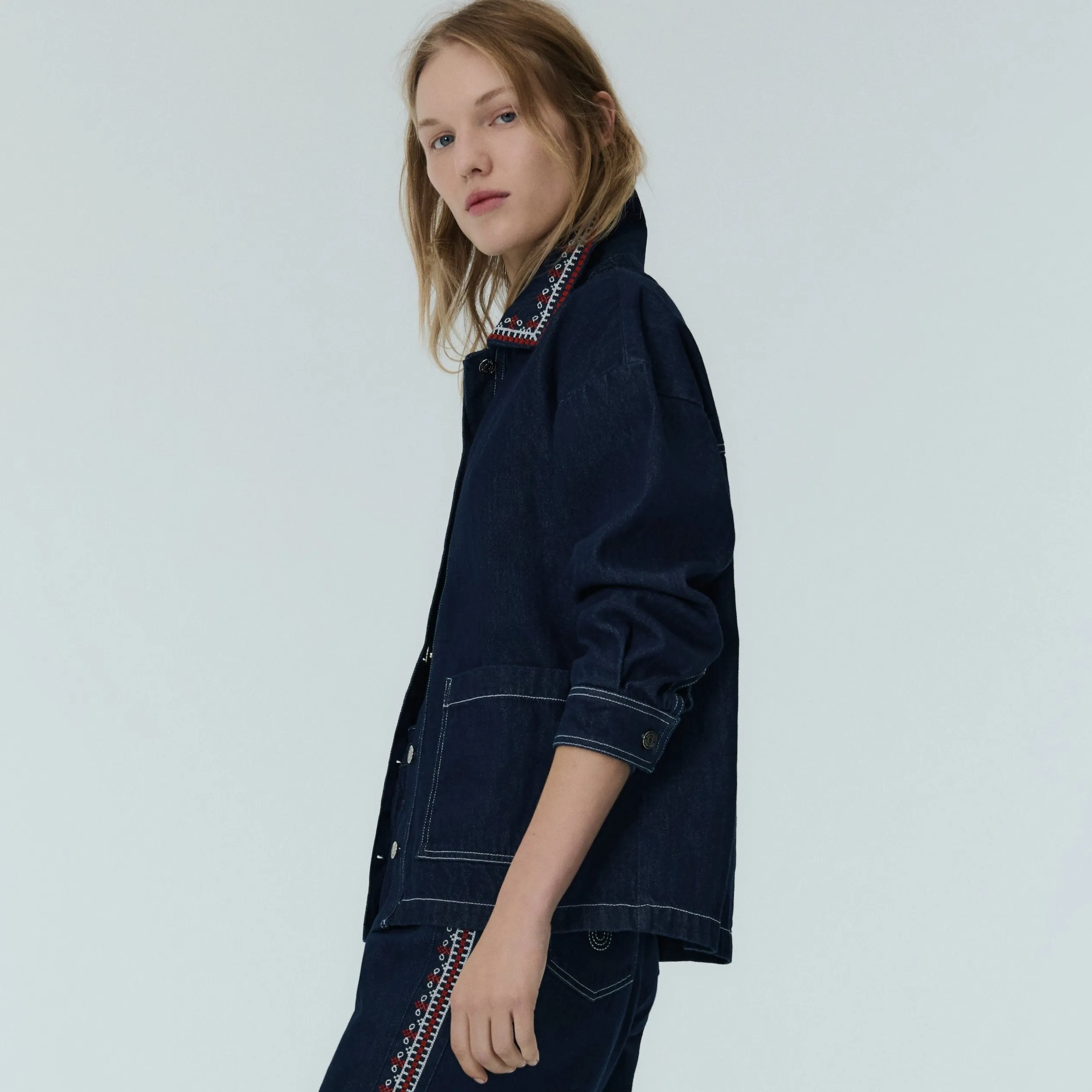WOMENS Sena Embroidered Collar Denim Overshirt