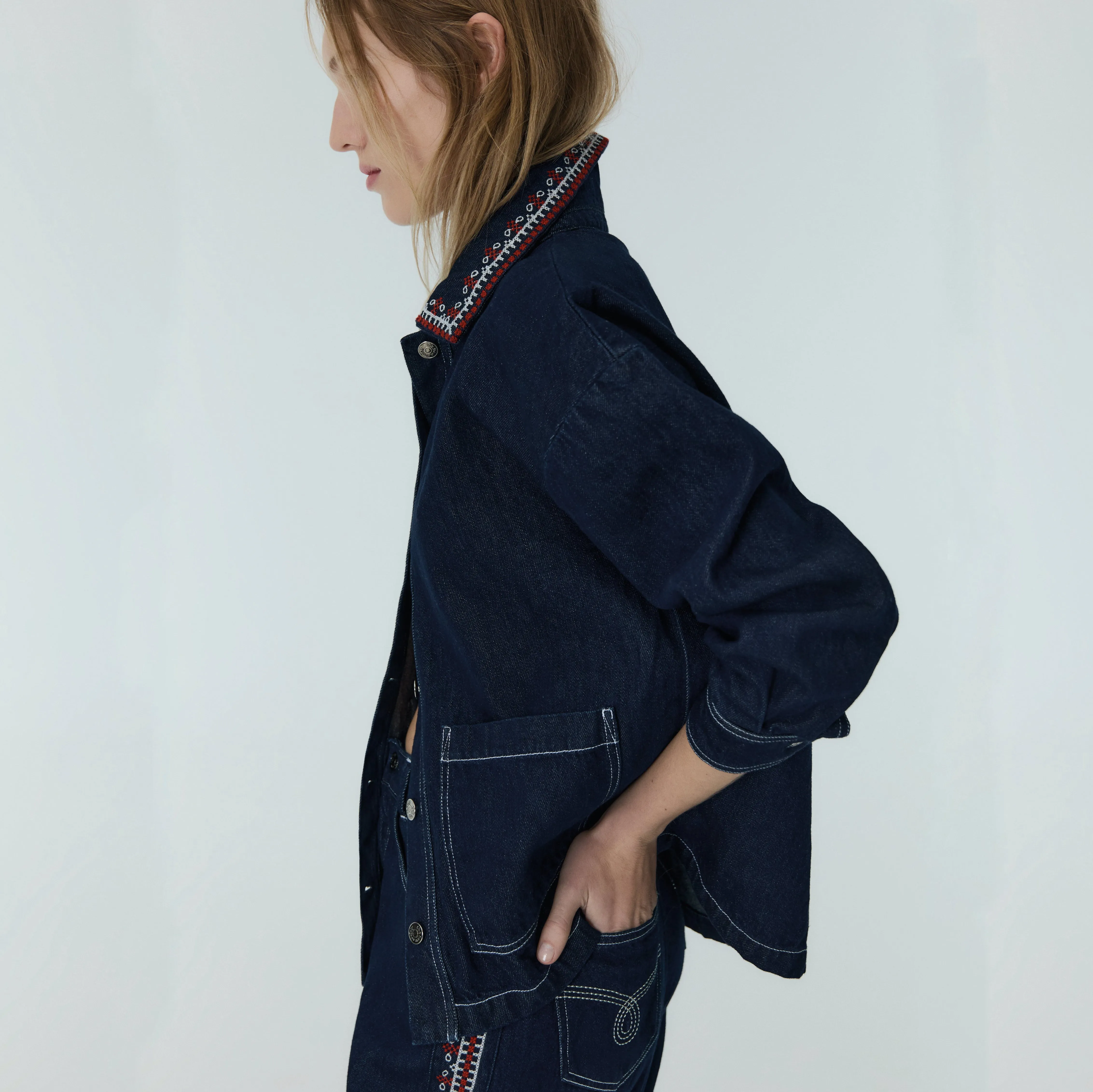 WOMENS Sena Embroidered Collar Denim Overshirt