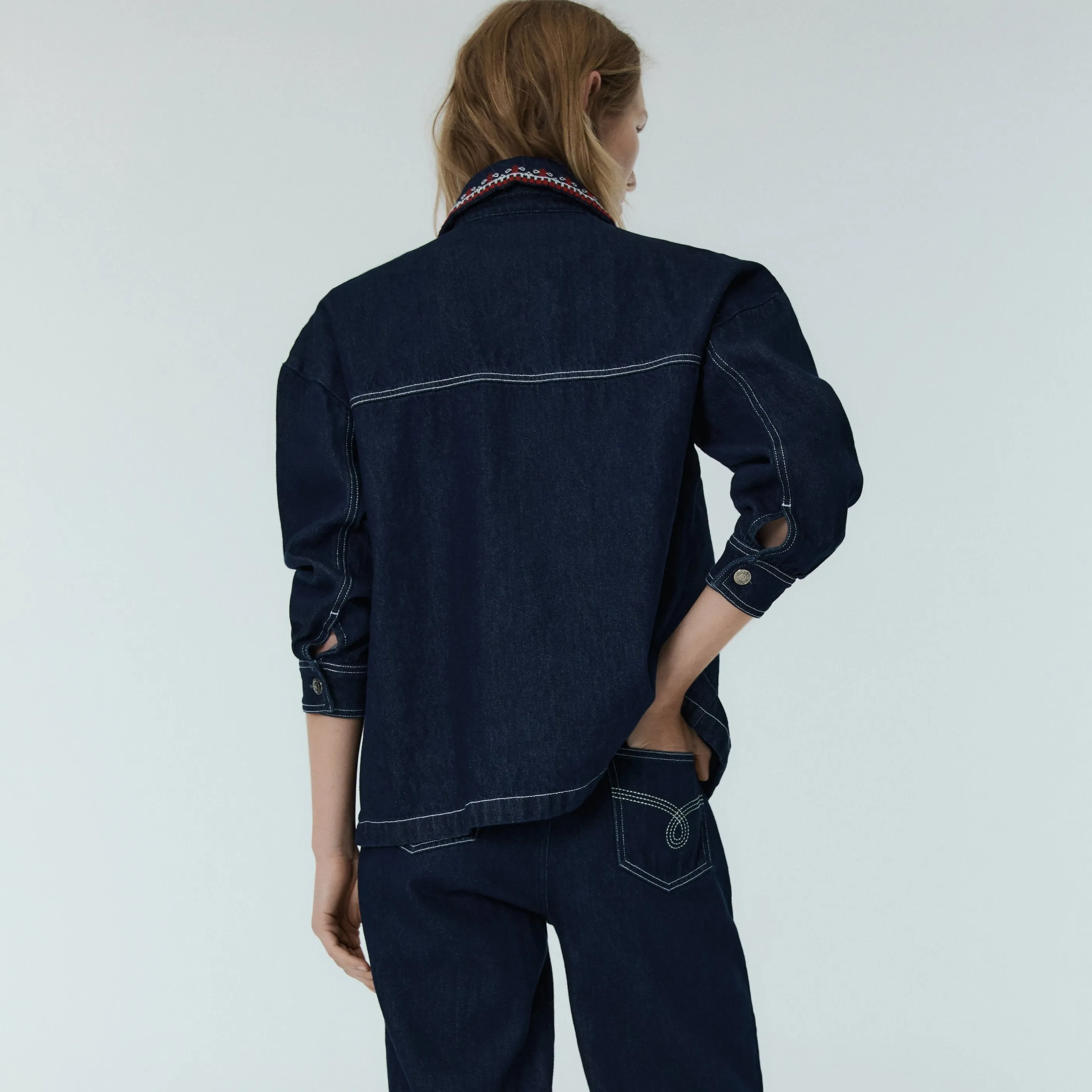 WOMENS Sena Embroidered Collar Denim Overshirt
