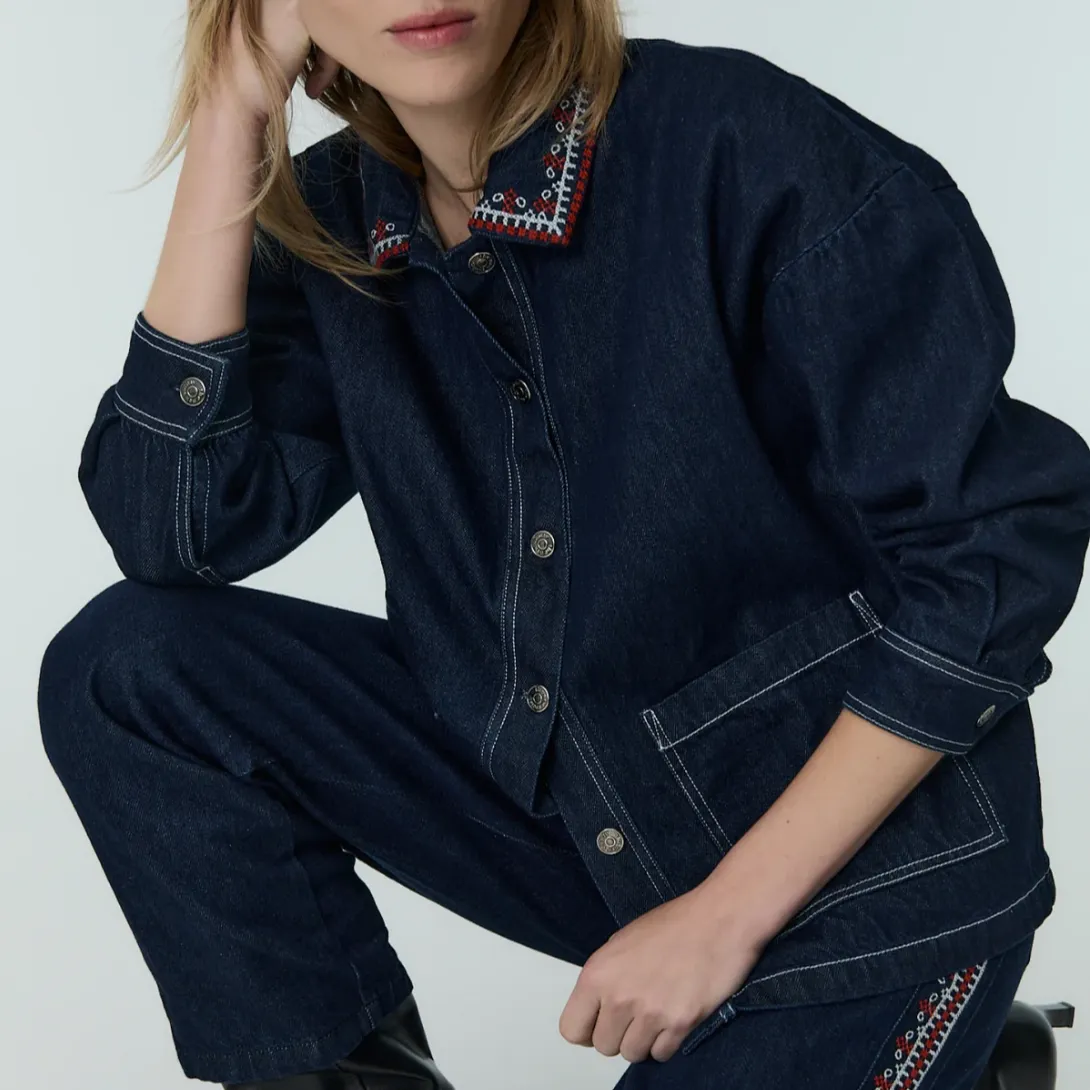 WOMENS Sena Embroidered Collar Denim Overshirt