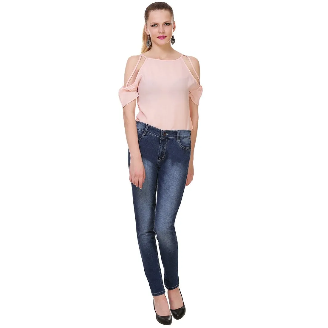 Women's Skinny Fit Mid-Rise Light Fade Clean Look Streachable Jeans