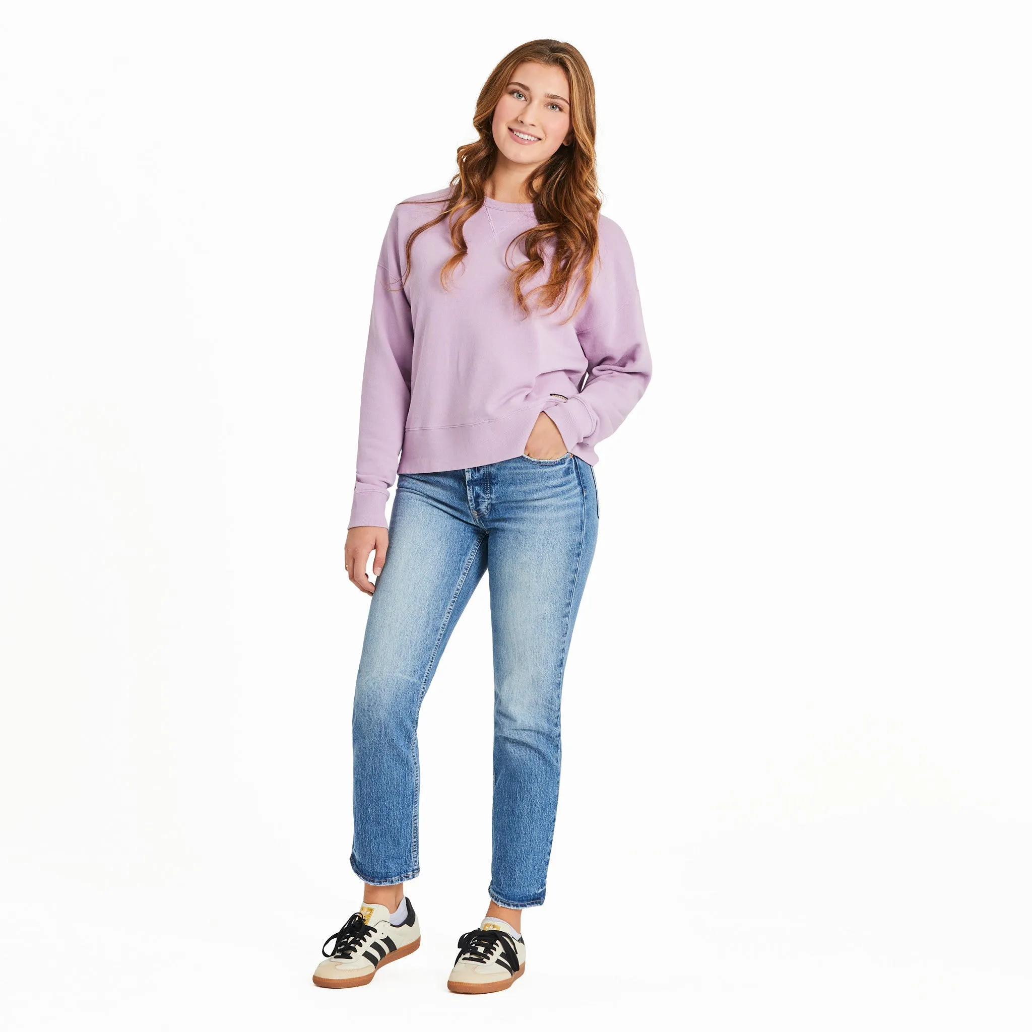Women's Solid French Terry Boxy Crew