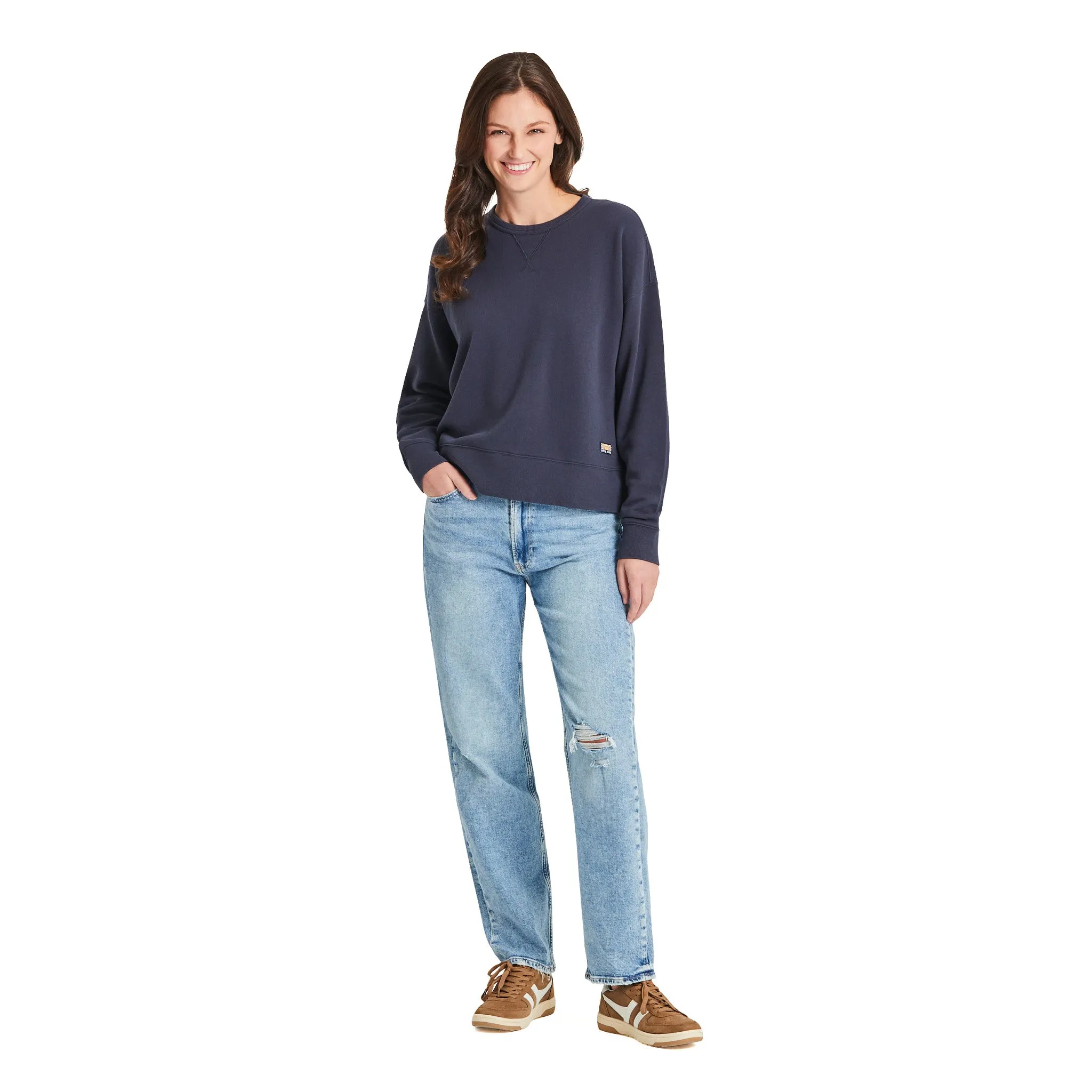 Women's Solid French Terry Boxy Crew