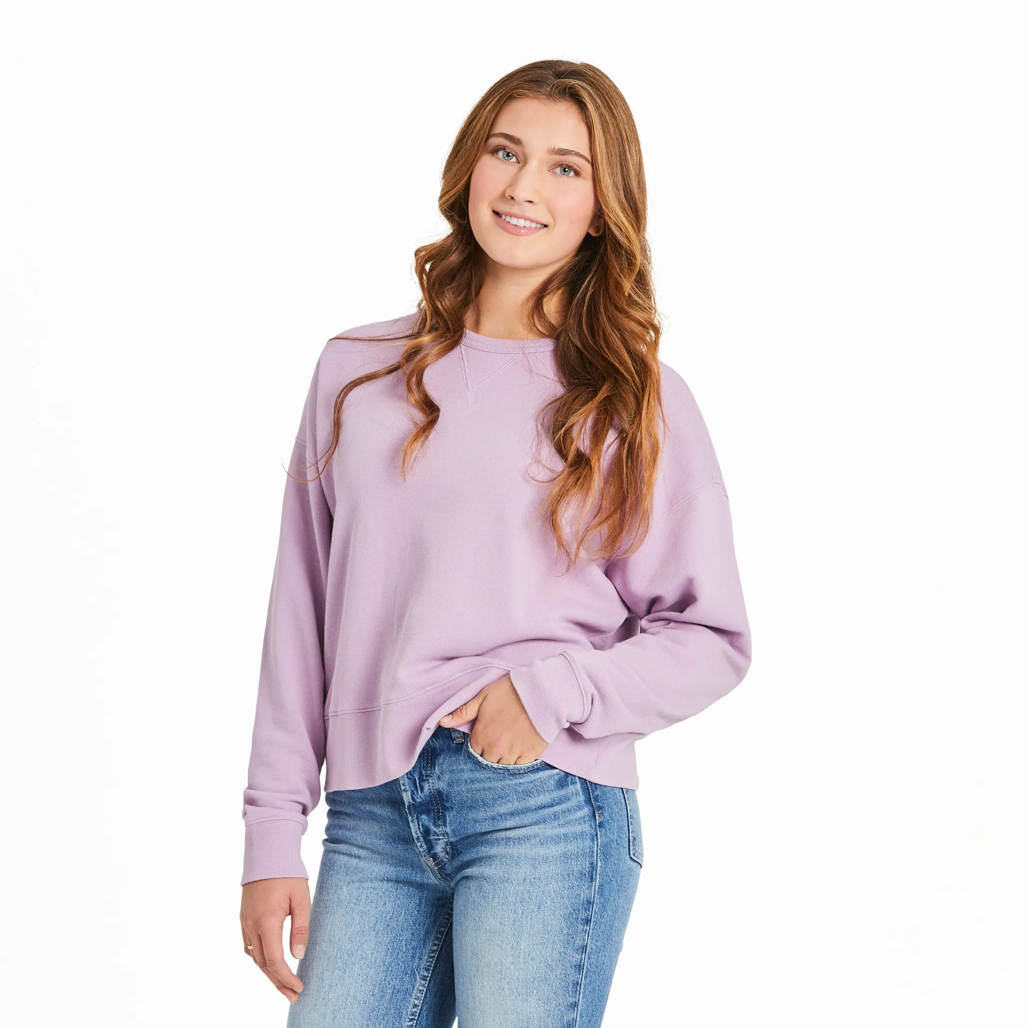 Women's Solid French Terry Boxy Crew