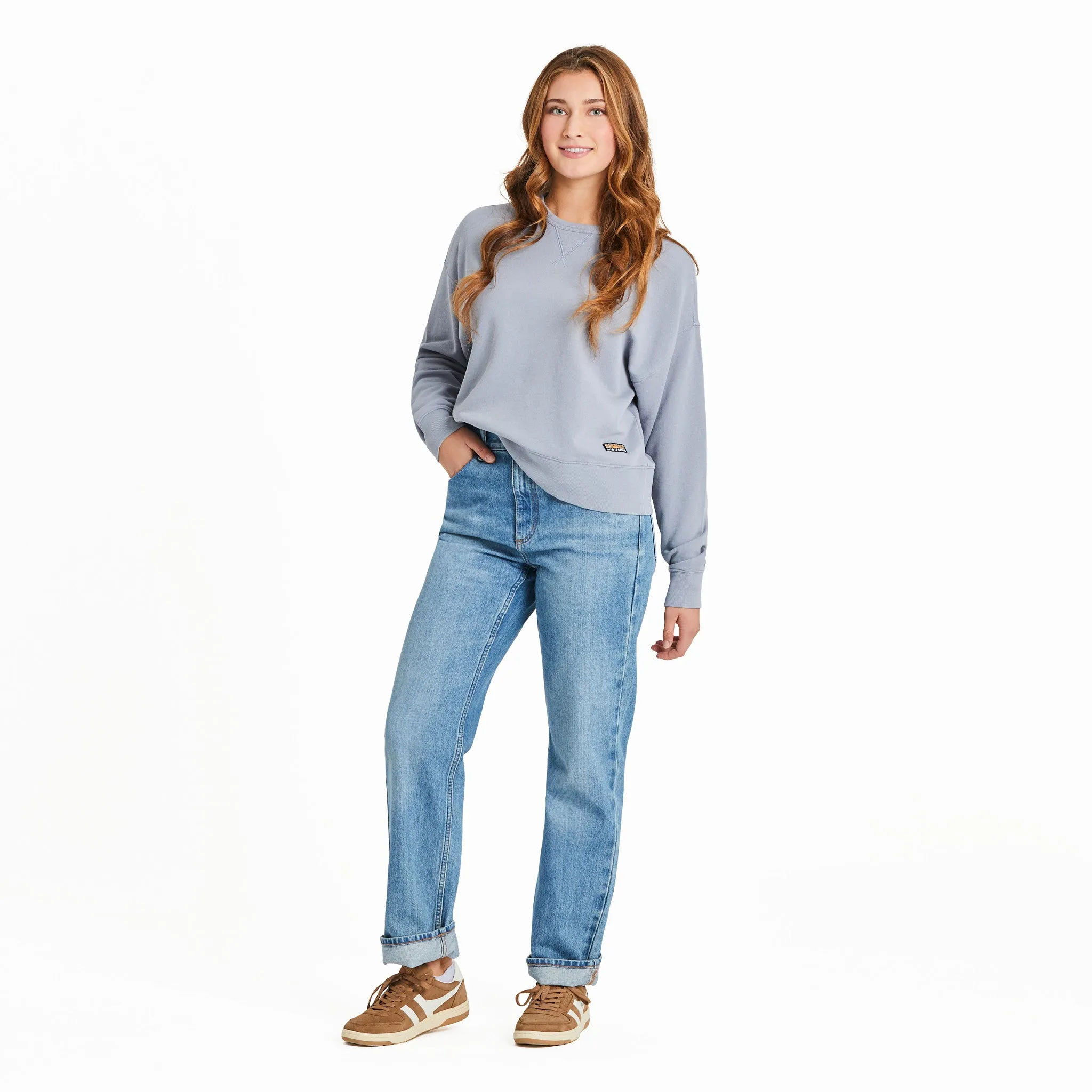 Women's Solid French Terry Boxy Crew