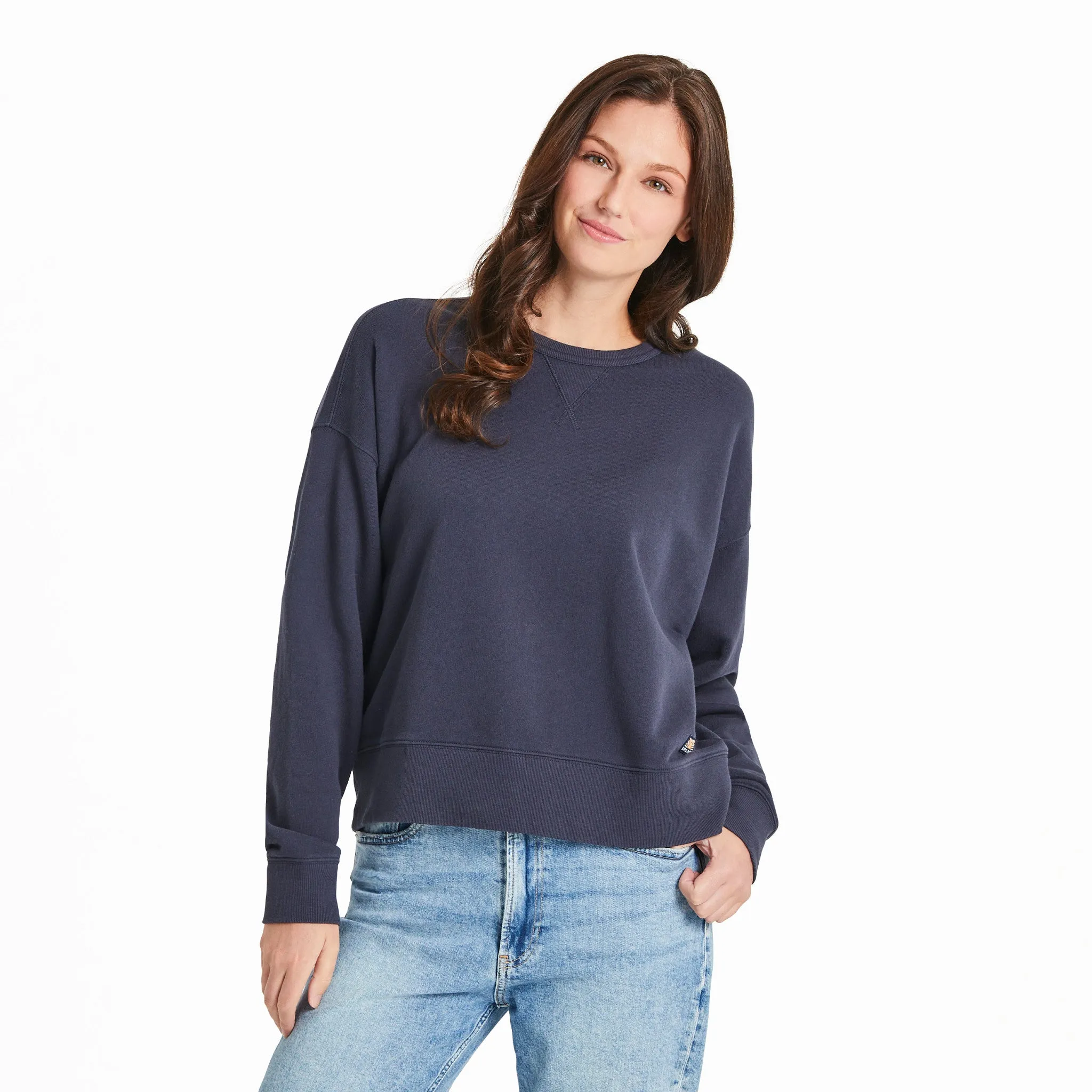 Women's Solid French Terry Boxy Crew