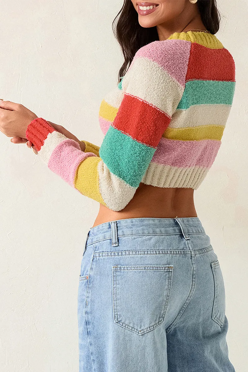 WT3083 Rainbow Crop Sweater Top