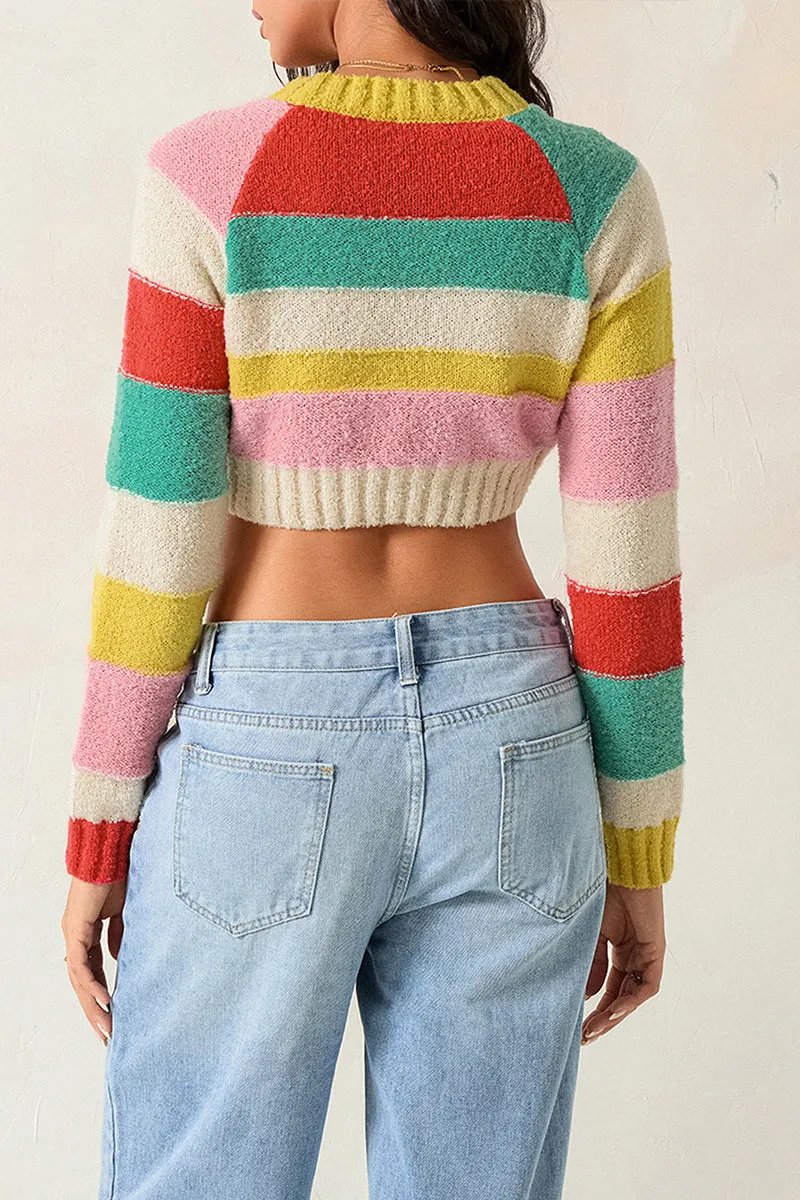 WT3083 Rainbow Crop Sweater Top