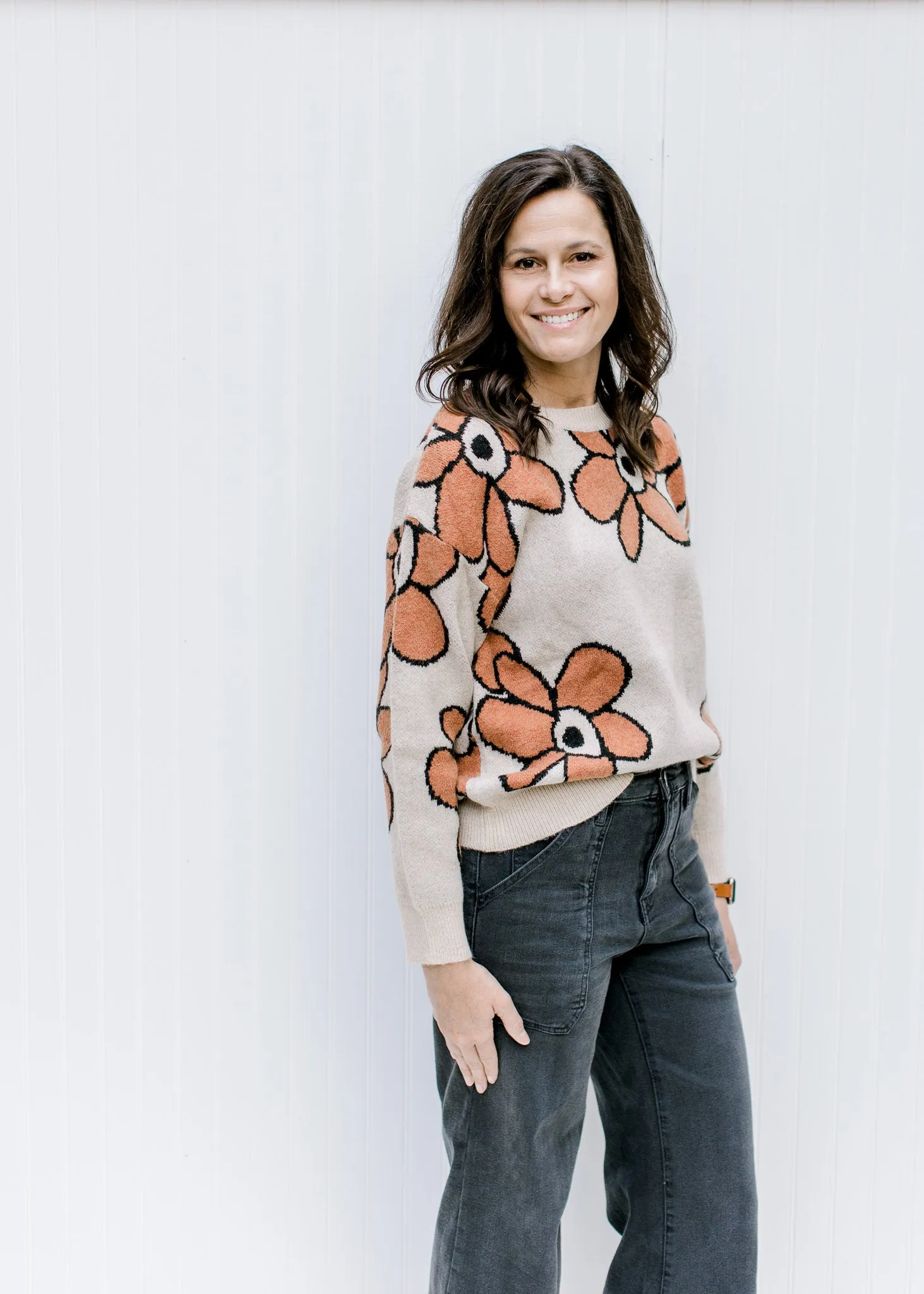 X Giant Rust Flowers Sweater