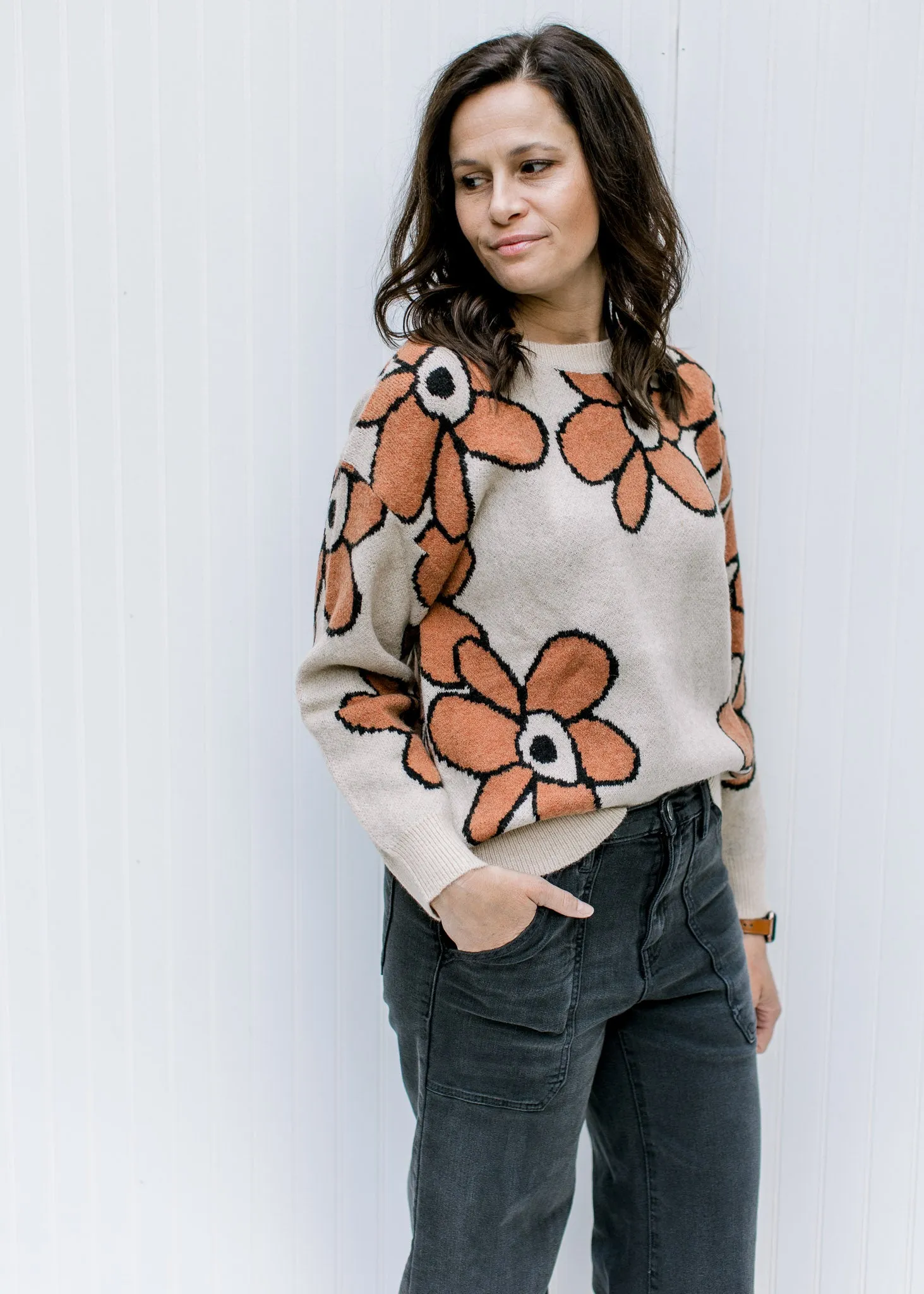 X Giant Rust Flowers Sweater