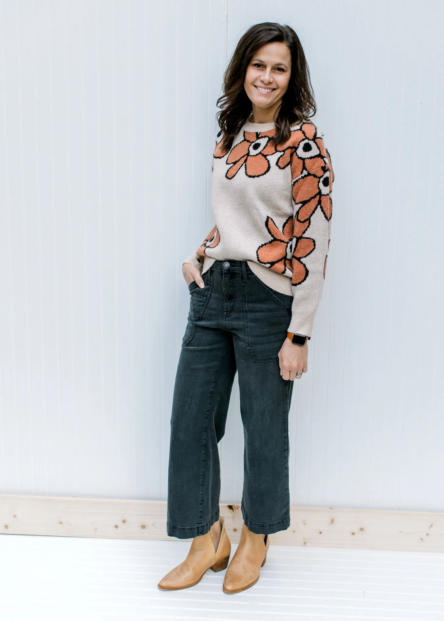 X Giant Rust Flowers Sweater