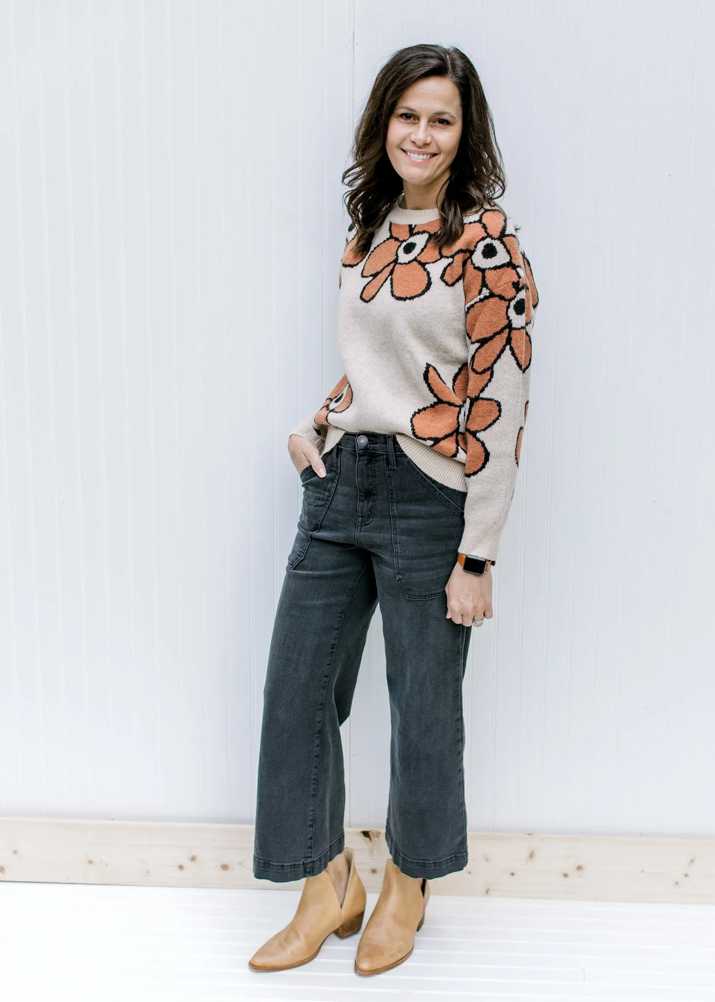 X Giant Rust Flowers Sweater
