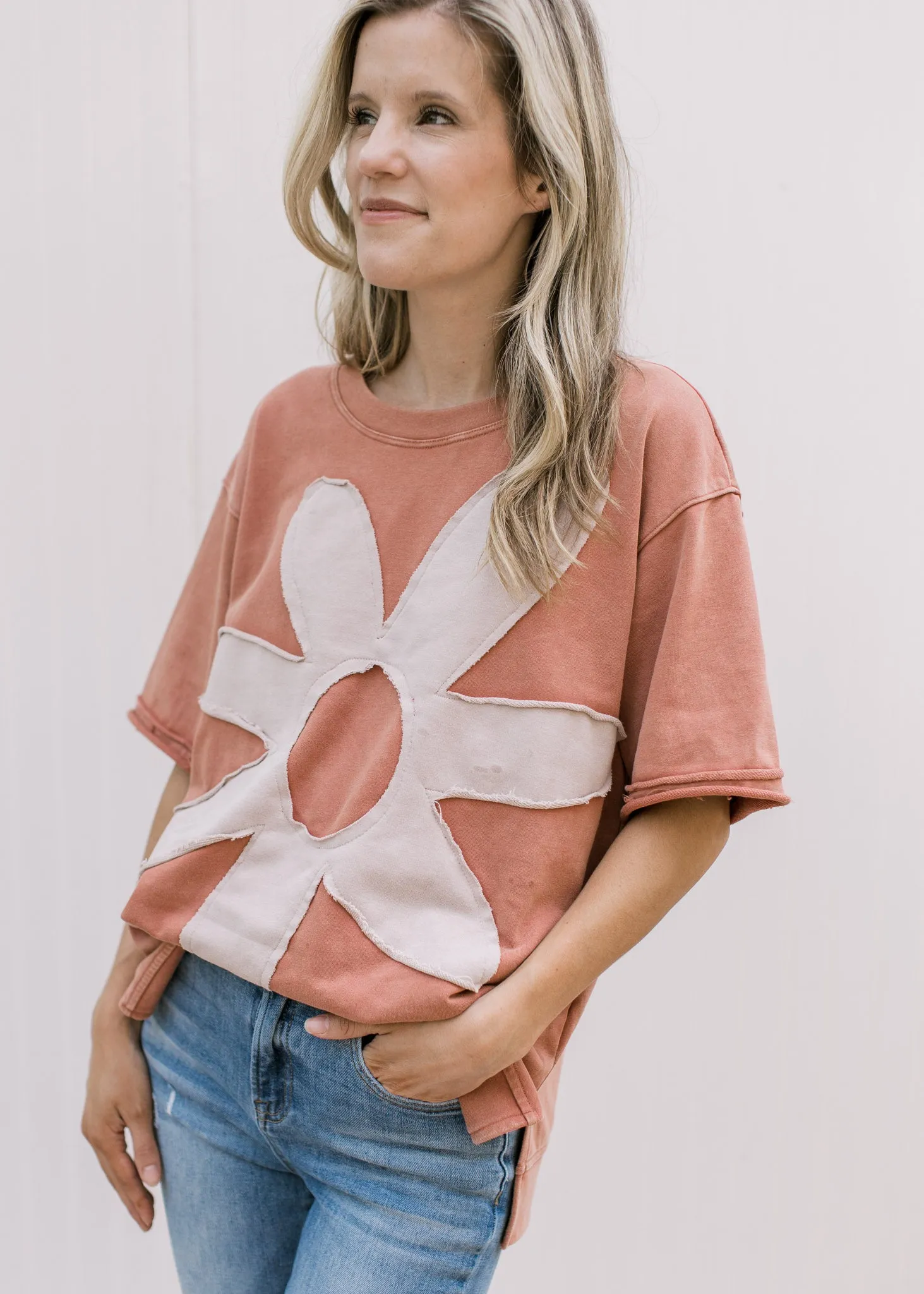 X Taupe Flower Top