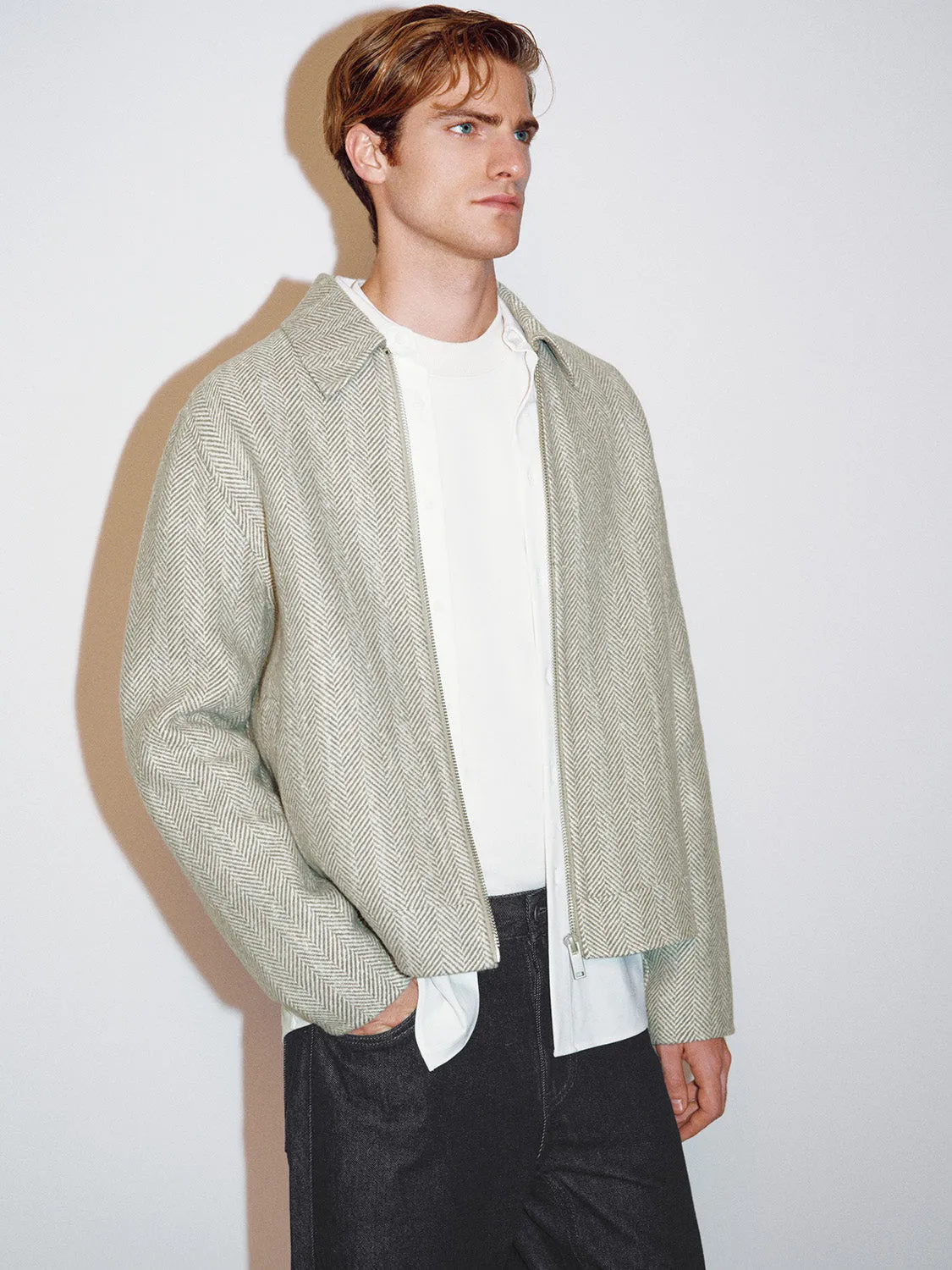 Zip Up Front Herringbone Jackets