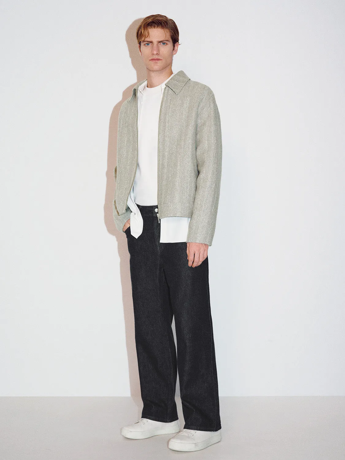 Zip Up Front Herringbone Jackets